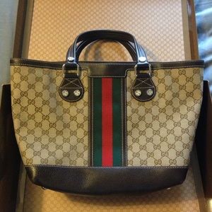 Gucci GG Canvas Tote with Leather Bottom
